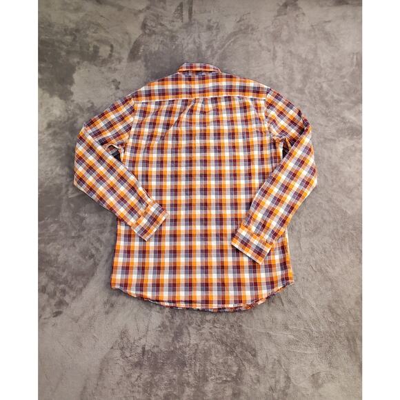 GAP Sz S Fit Classic Button Down Long Sleeve Orange Plaid Preppy Ca15 - Picture 6 of 6